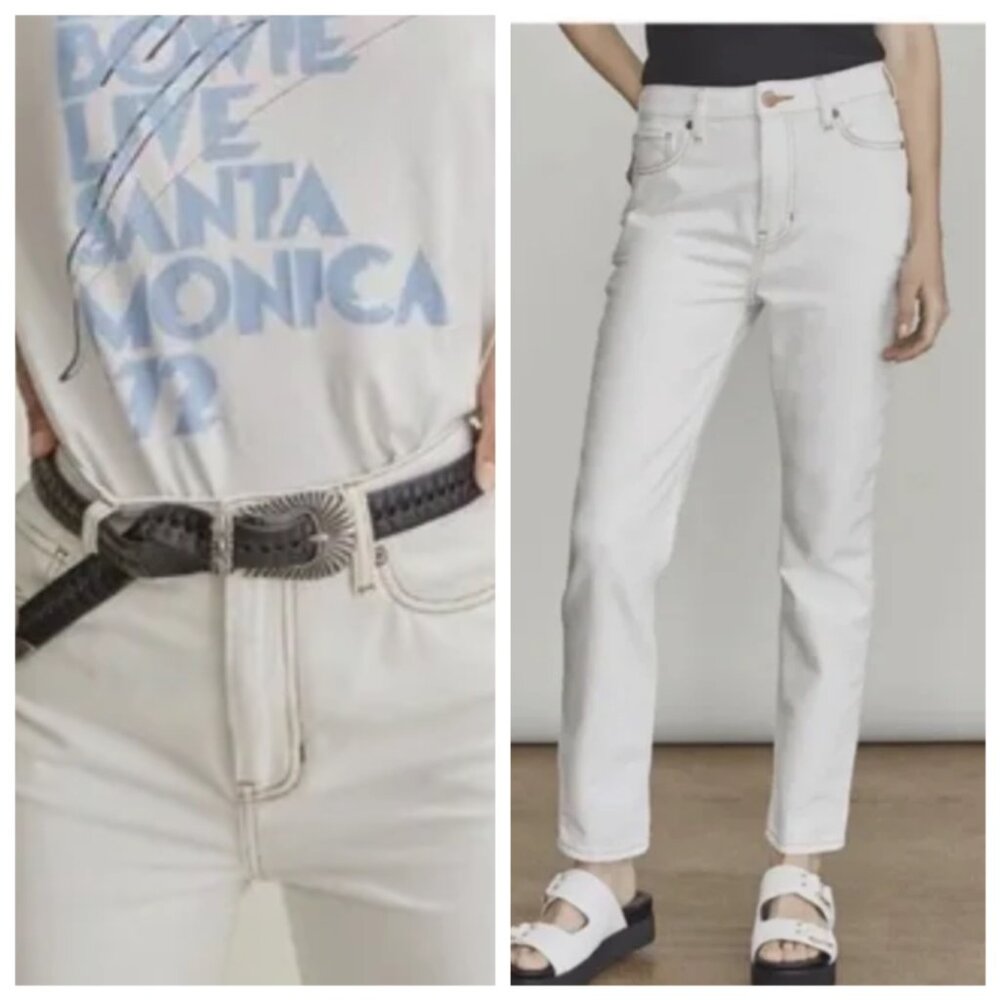 Elizabeth & James High Rise Vintage Straight Jeans in Cream White , Size 14/32
